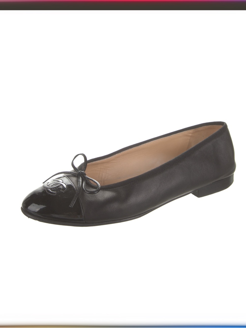 CHANEL Black Leather Ballet Flats with Bow and Interlocking CC Includes Dust bag - Picture 2 of 5